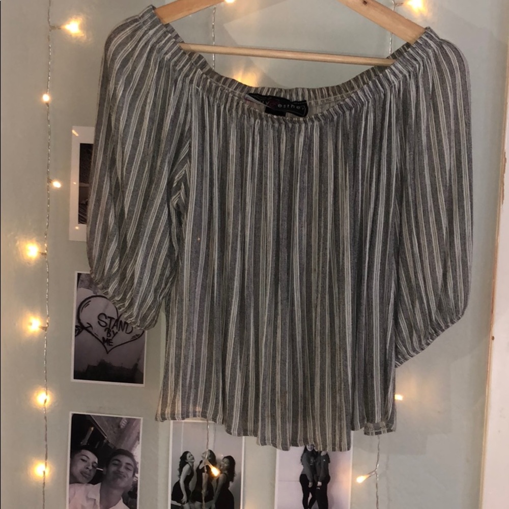 off the shoulder striped shirt